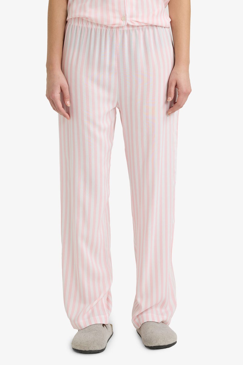 DeFacto Pink Woman Regular Fit Striped Top Bottom 2 Piece Pajama Set Casual - Image 3